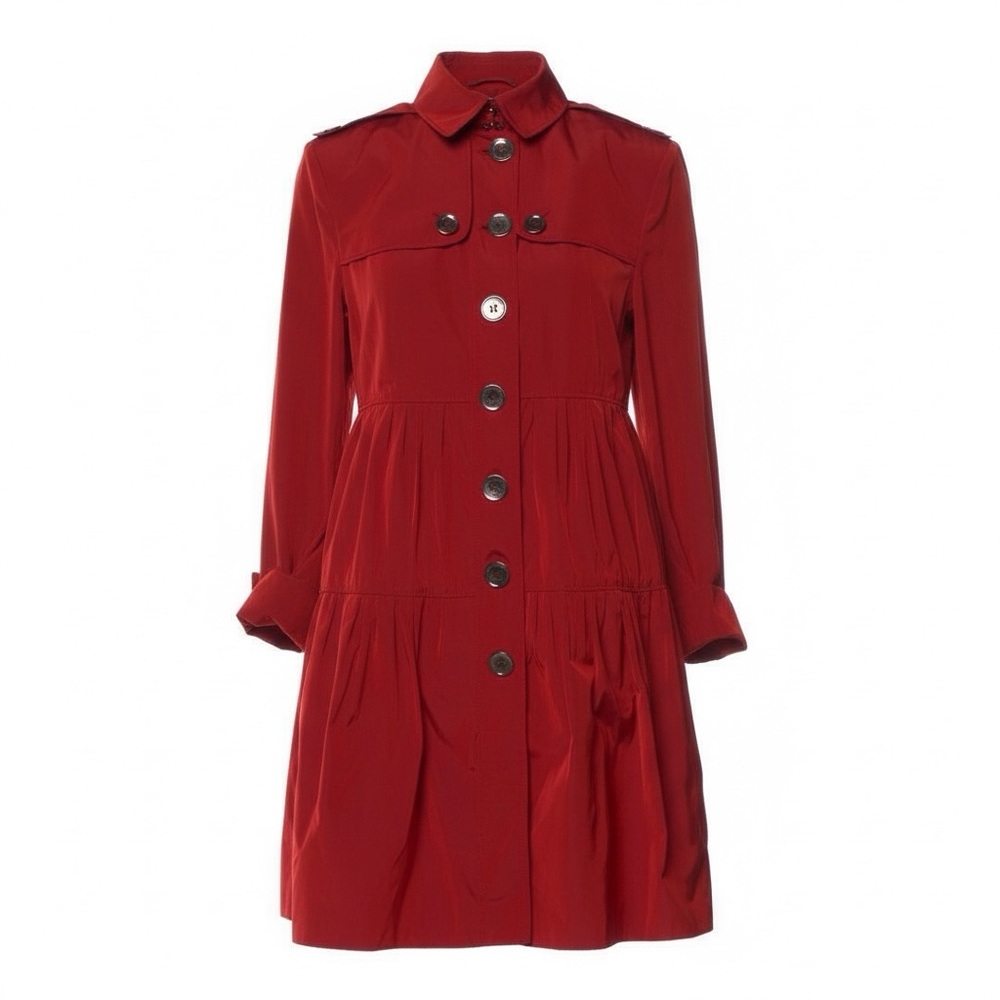 urberry London red nylon tiered peplum trench coat